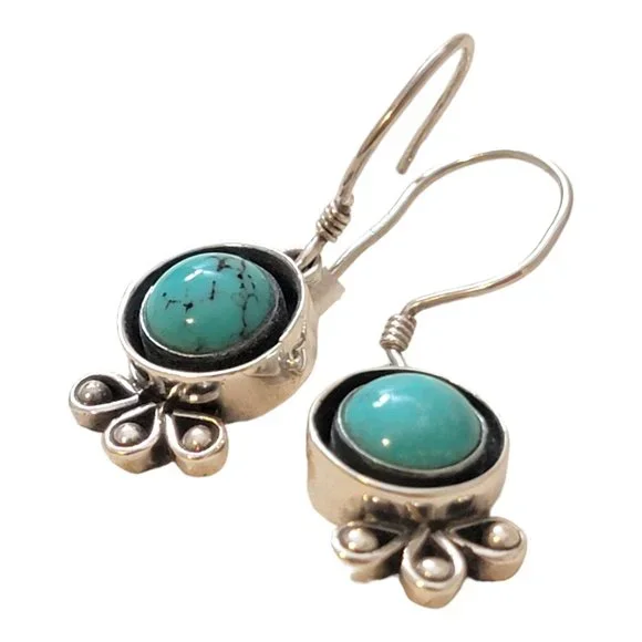 Turquoise Sterling Silver Dangle Earrings Drop Semi Precious Stone Gem December - Picture 13 of 13